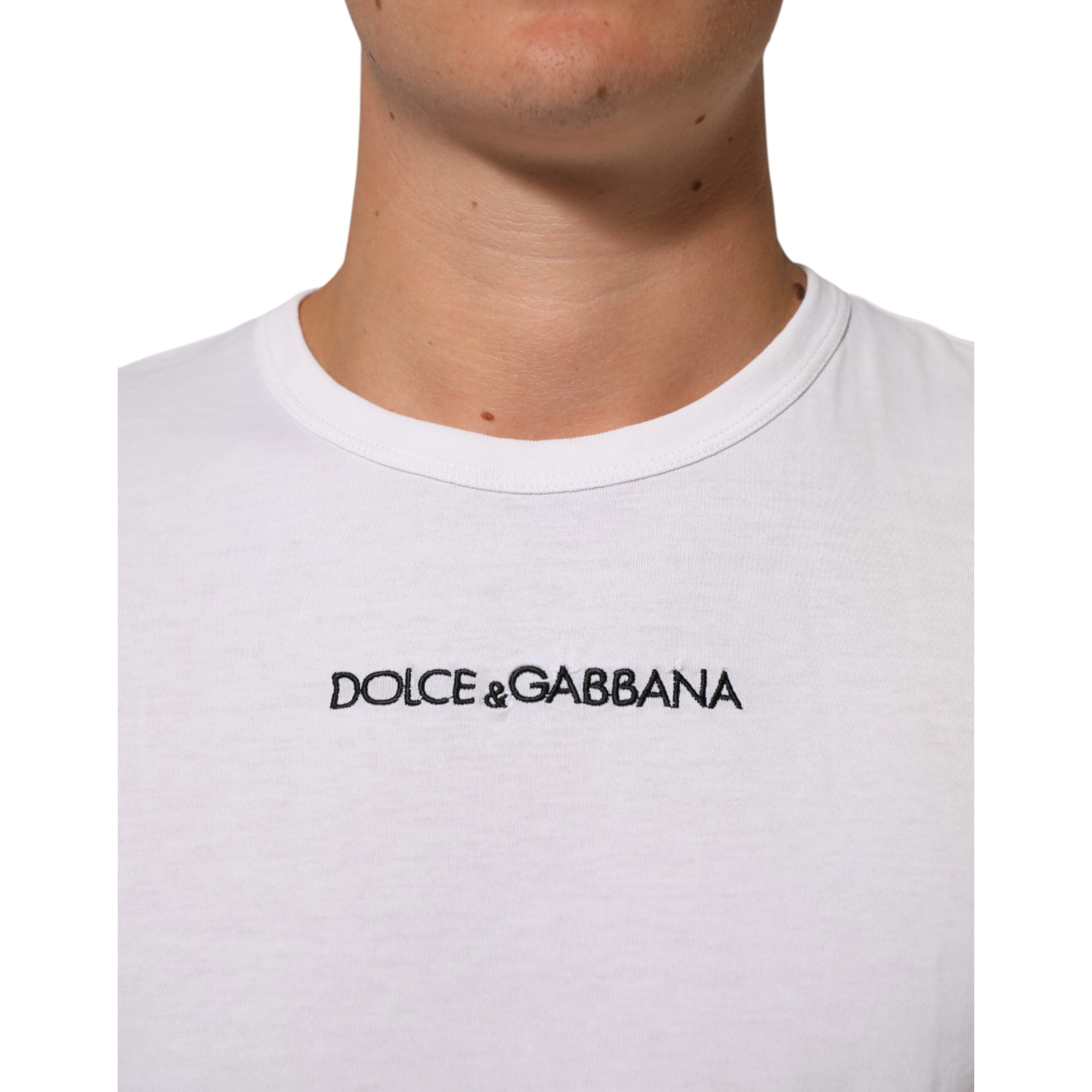 White Logo Print Cotton Crew Neck Men T-shirt
