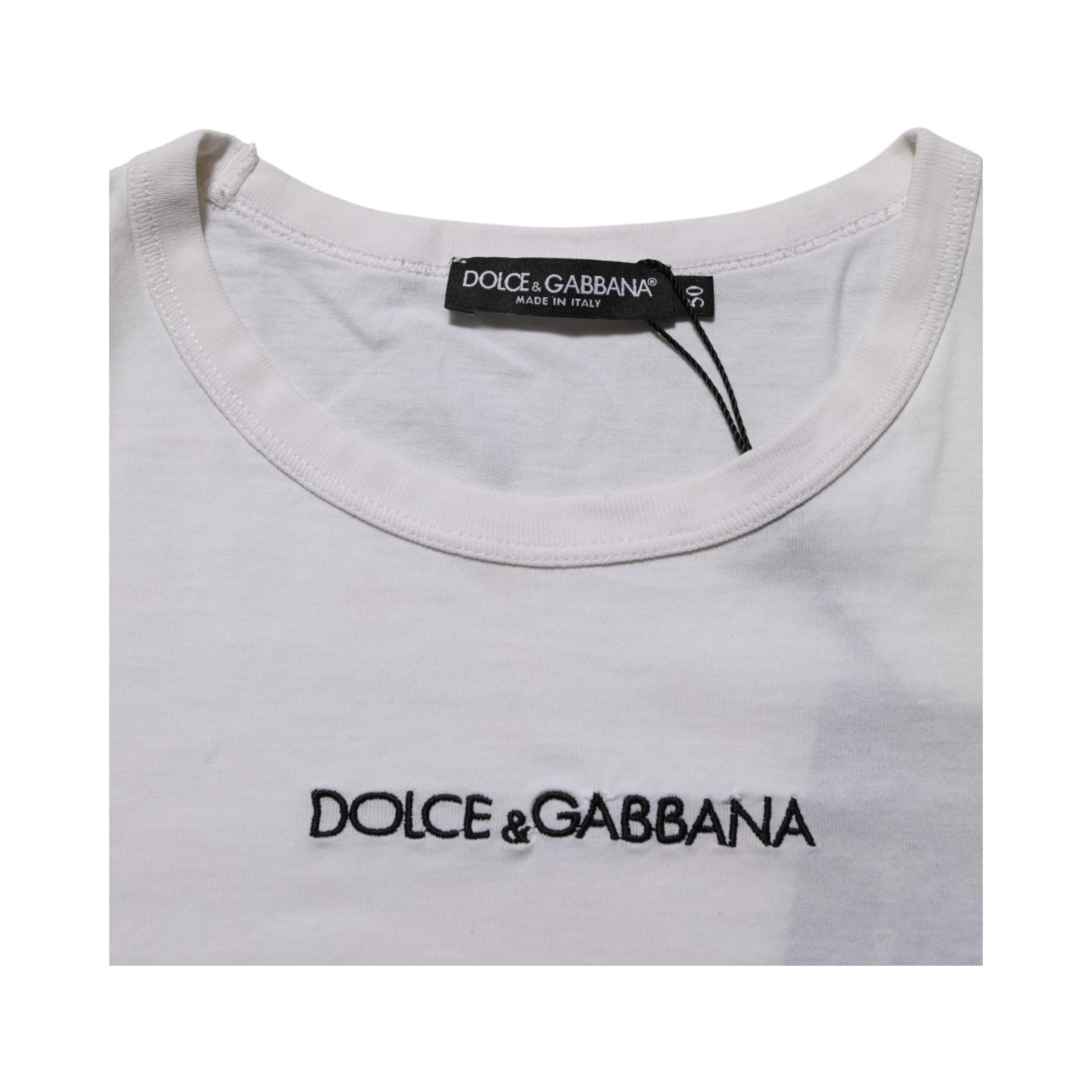 White Logo Print Cotton Crew Neck Men T-shirt