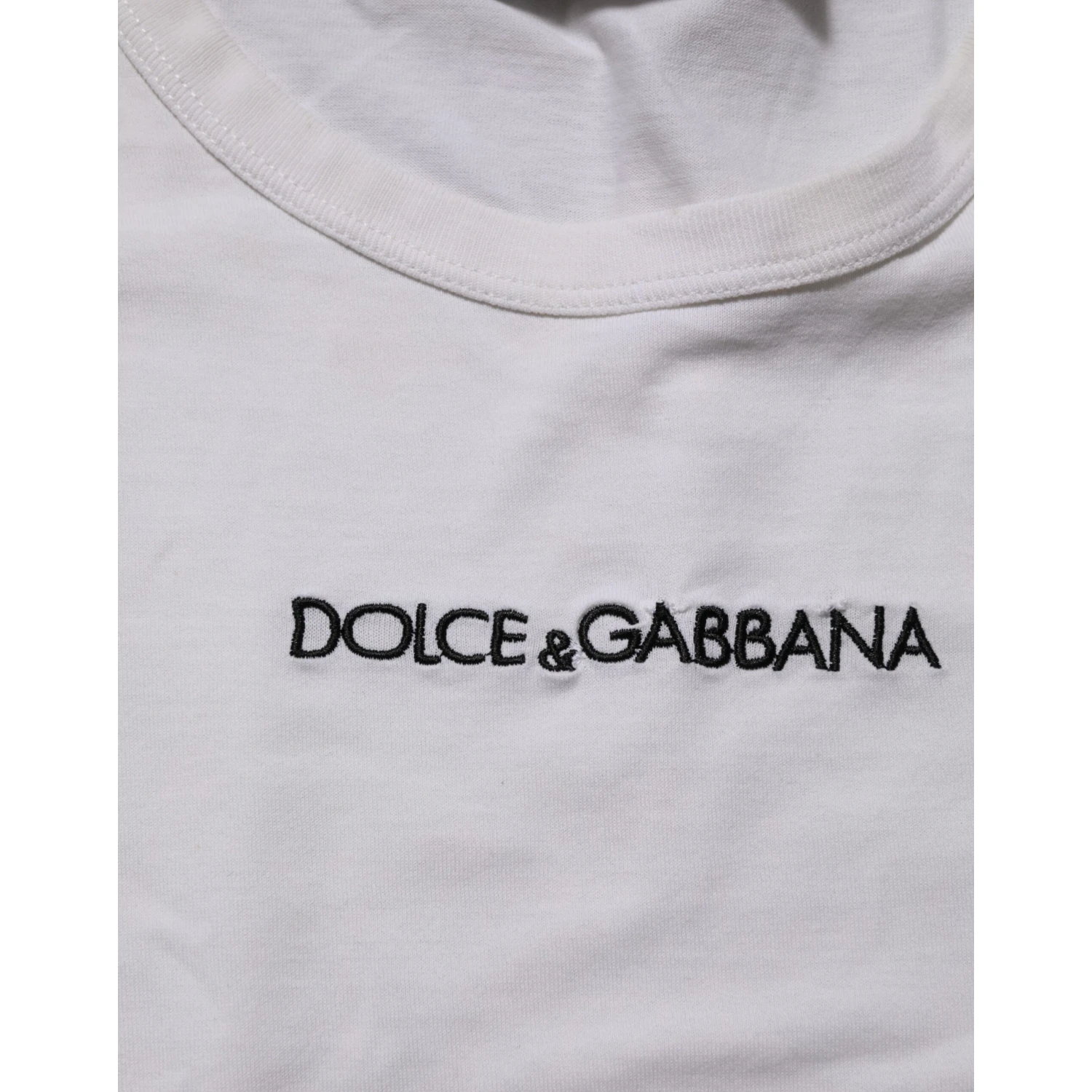 White Logo Print Cotton Crew Neck Men T-shirt