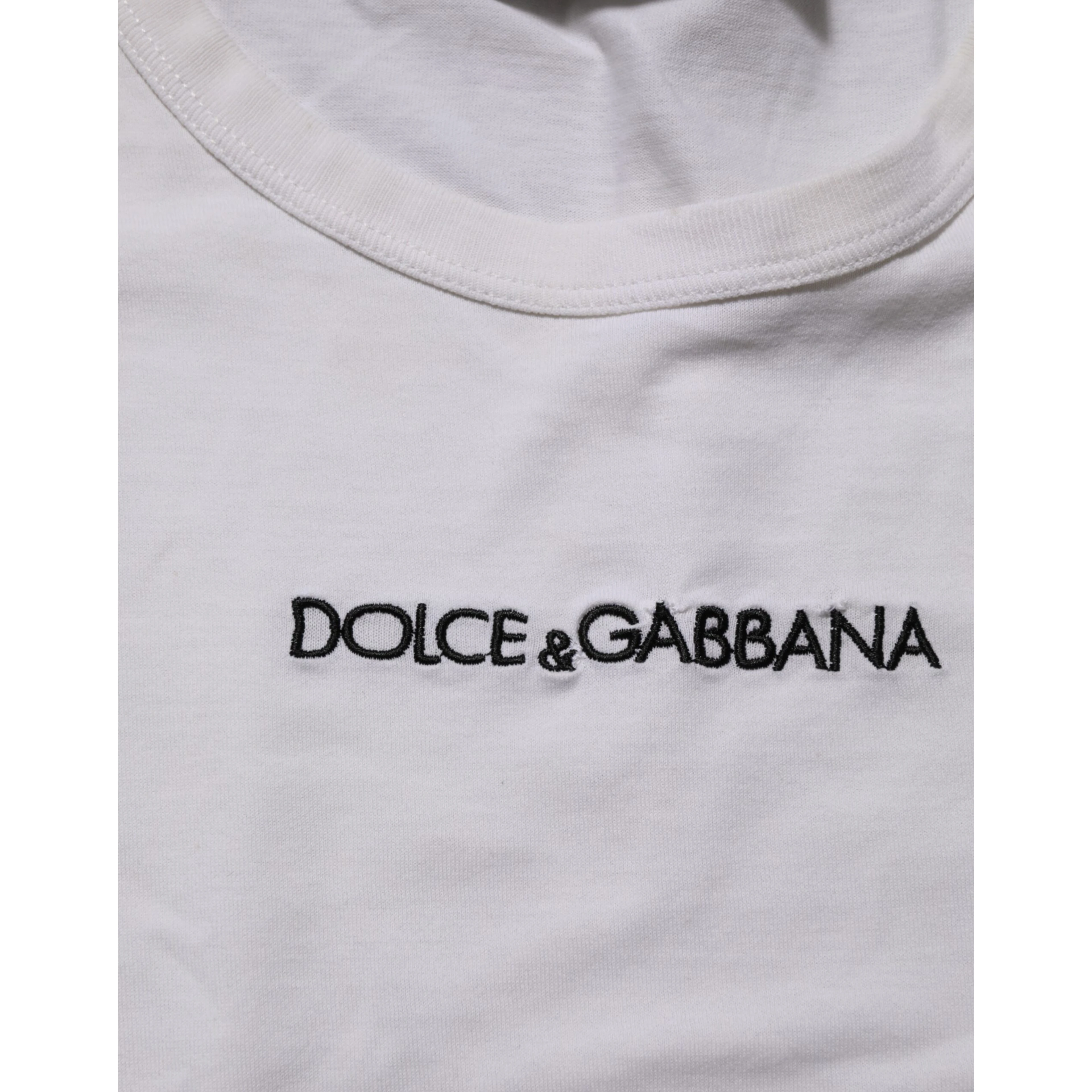 White Logo Print Cotton Crew Neck Men T-shirt