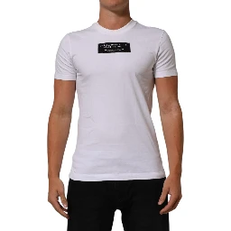 White Cotton Logo Print Crew Neck Men T-shirt