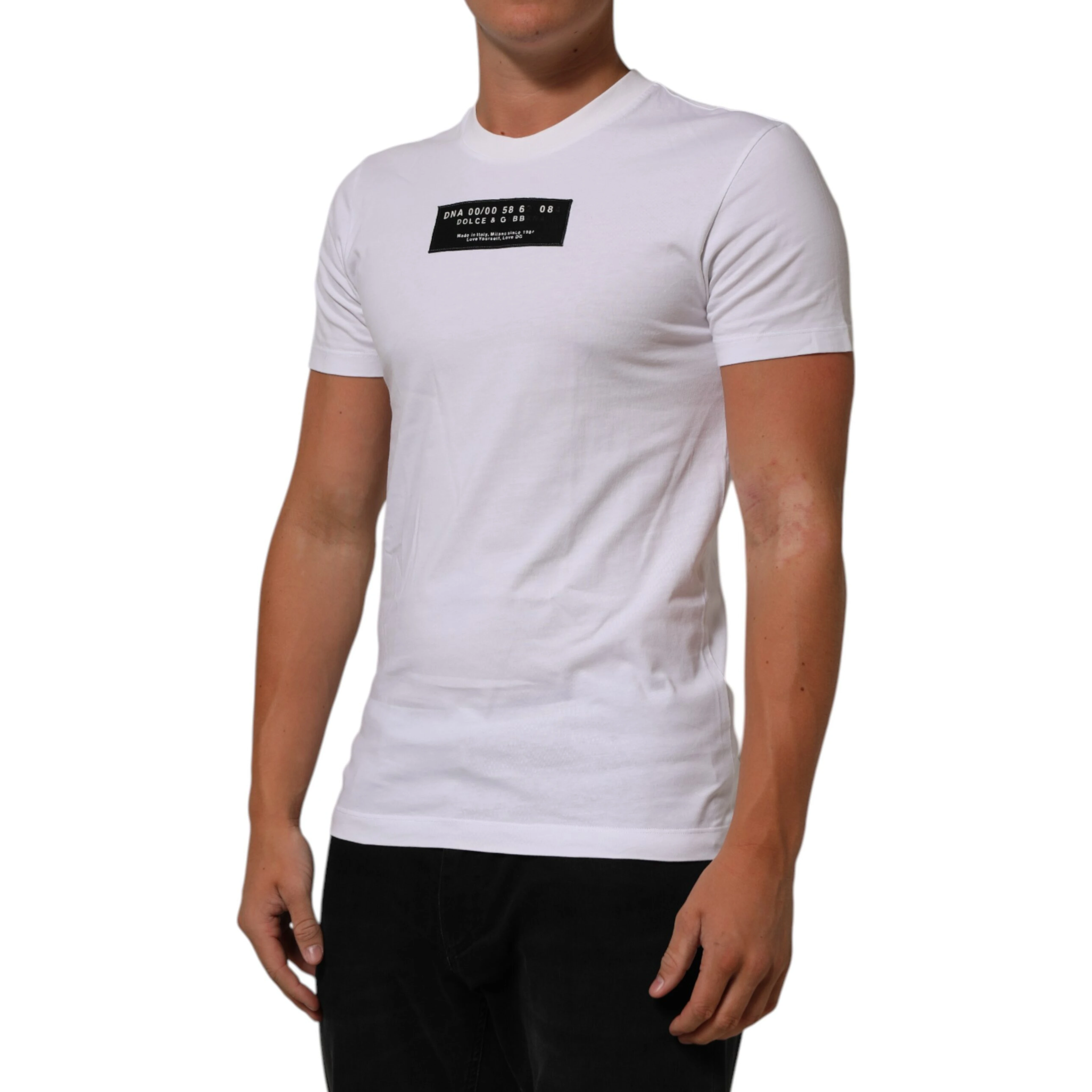 White Cotton Logo Print Crew Neck Men T-shirt