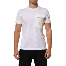 White Cotton Pocket Crew Neck Men Tee T-shirt