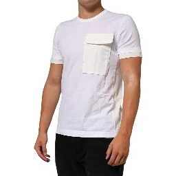 White Cotton Pocket Crew Neck Men Tee T-shirt