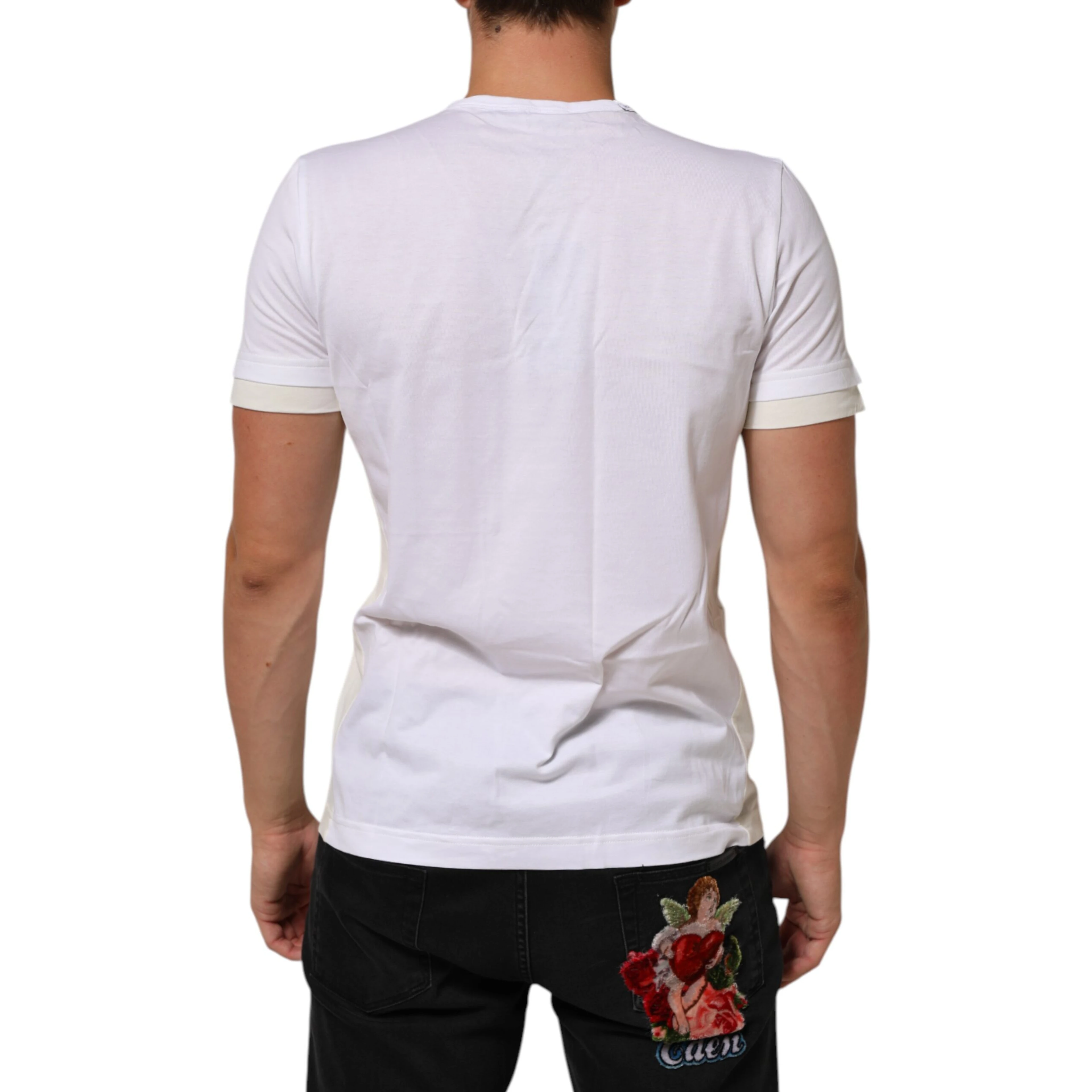 White Cotton Pocket Crew Neck Men Tee T-shirt