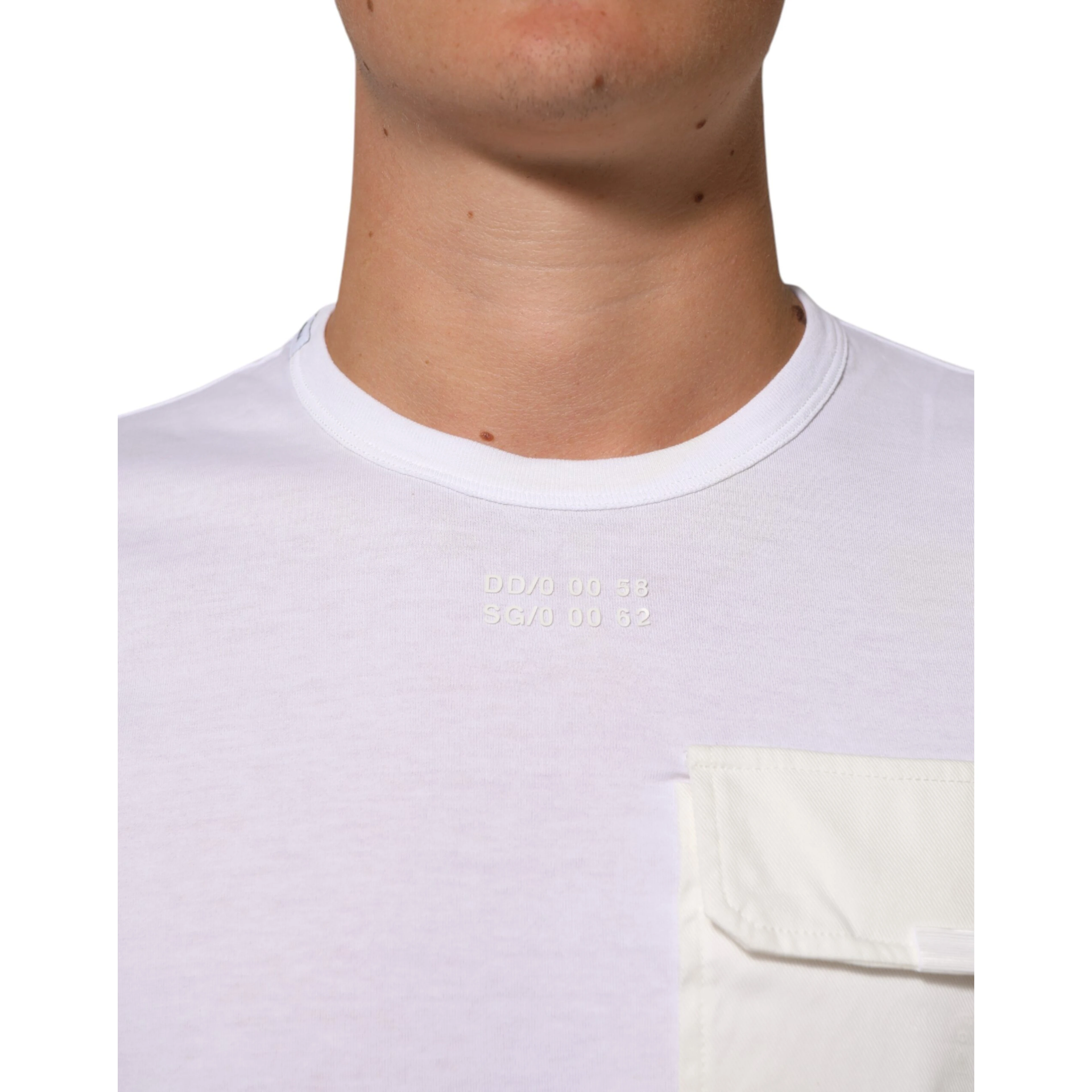 White Cotton Pocket Crew Neck Men Tee T-shirt