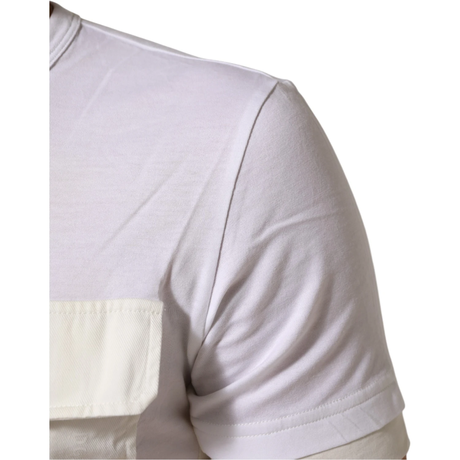 White Cotton Pocket Crew Neck Men Tee T-shirt