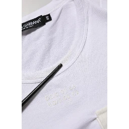 White Cotton Pocket Crew Neck Men Tee T-shirt