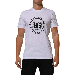 White Cotton Logo Print Crew Neck T-shirt