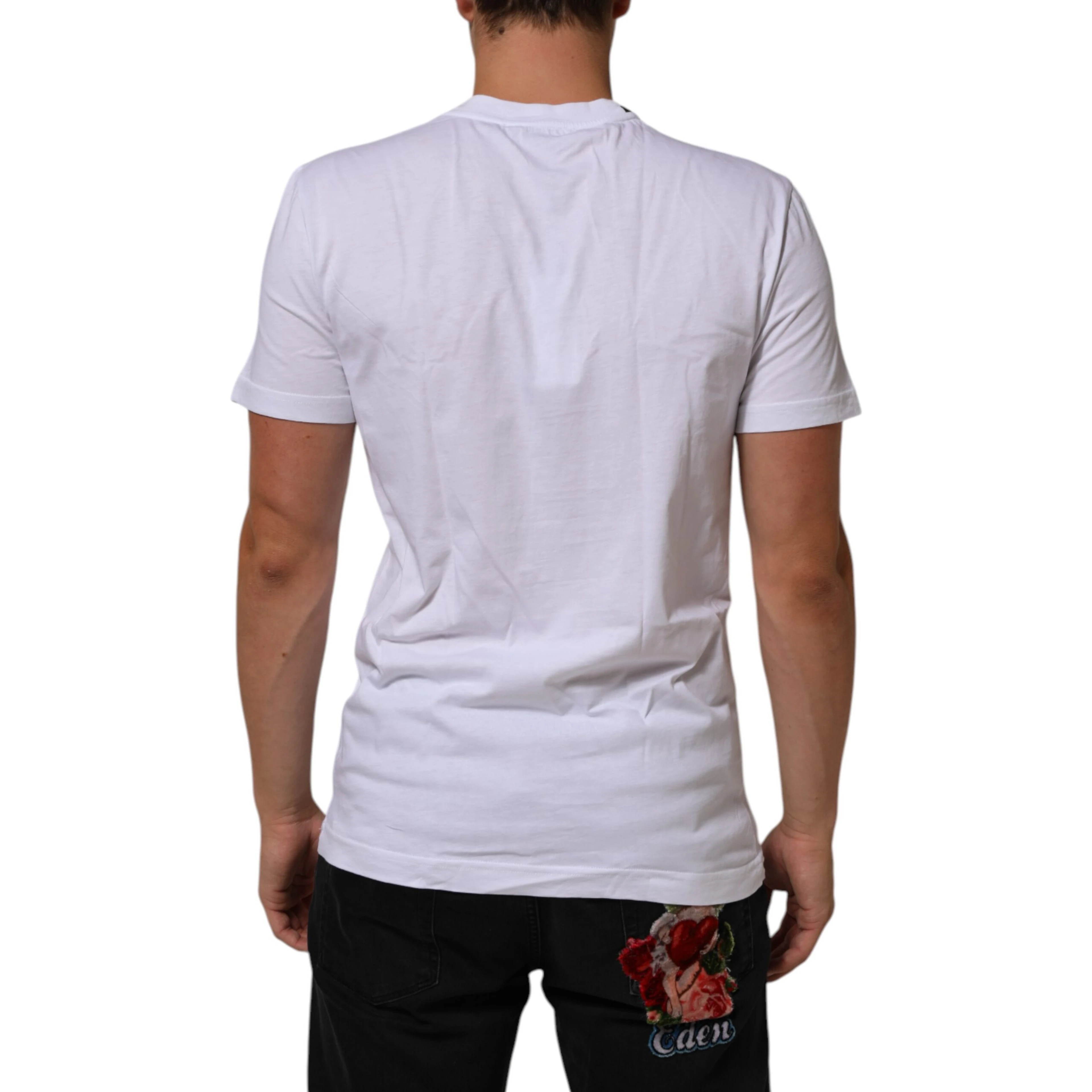 White Cotton Logo Print Crew Neck T-shirt