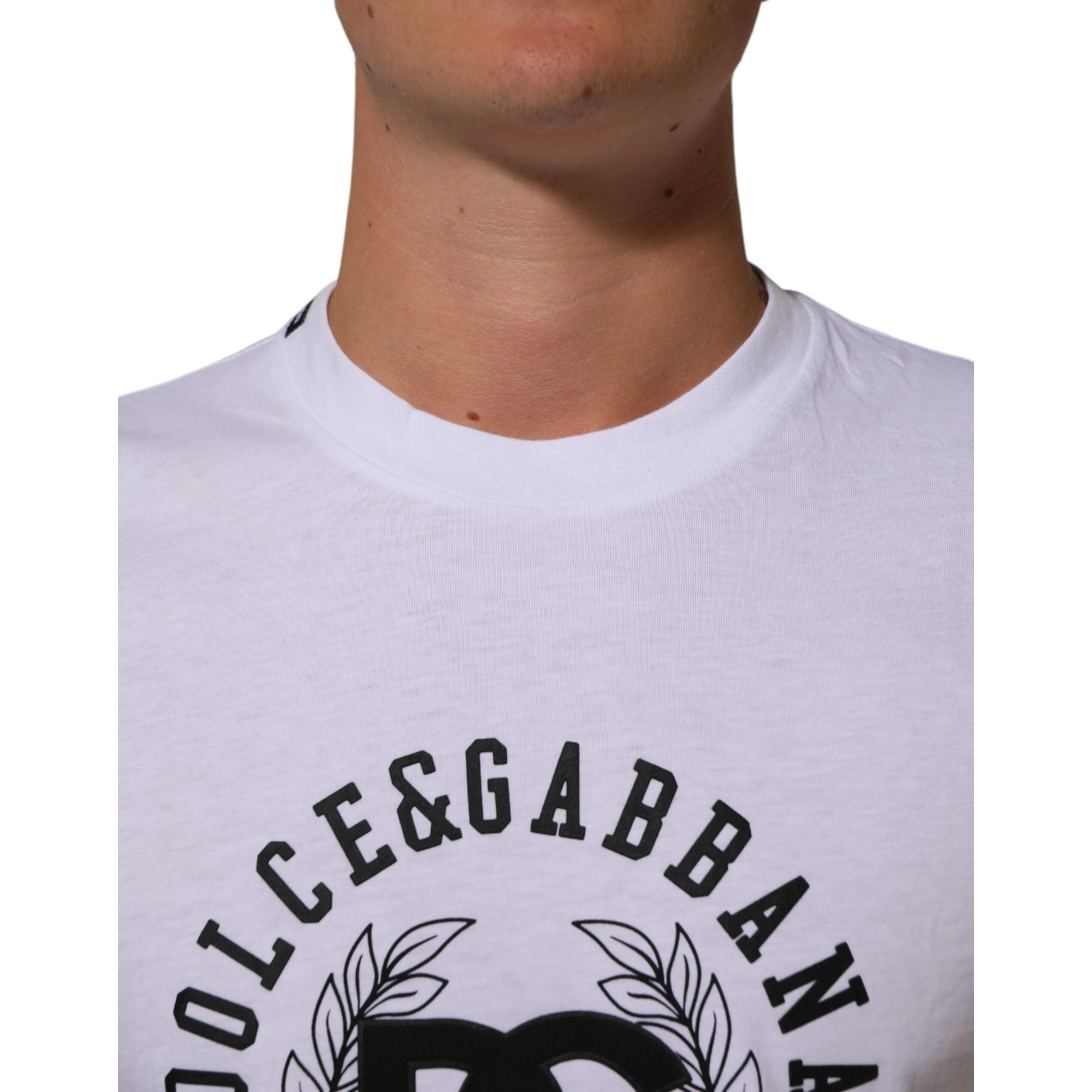White Cotton Logo Print Crew Neck T-shirt