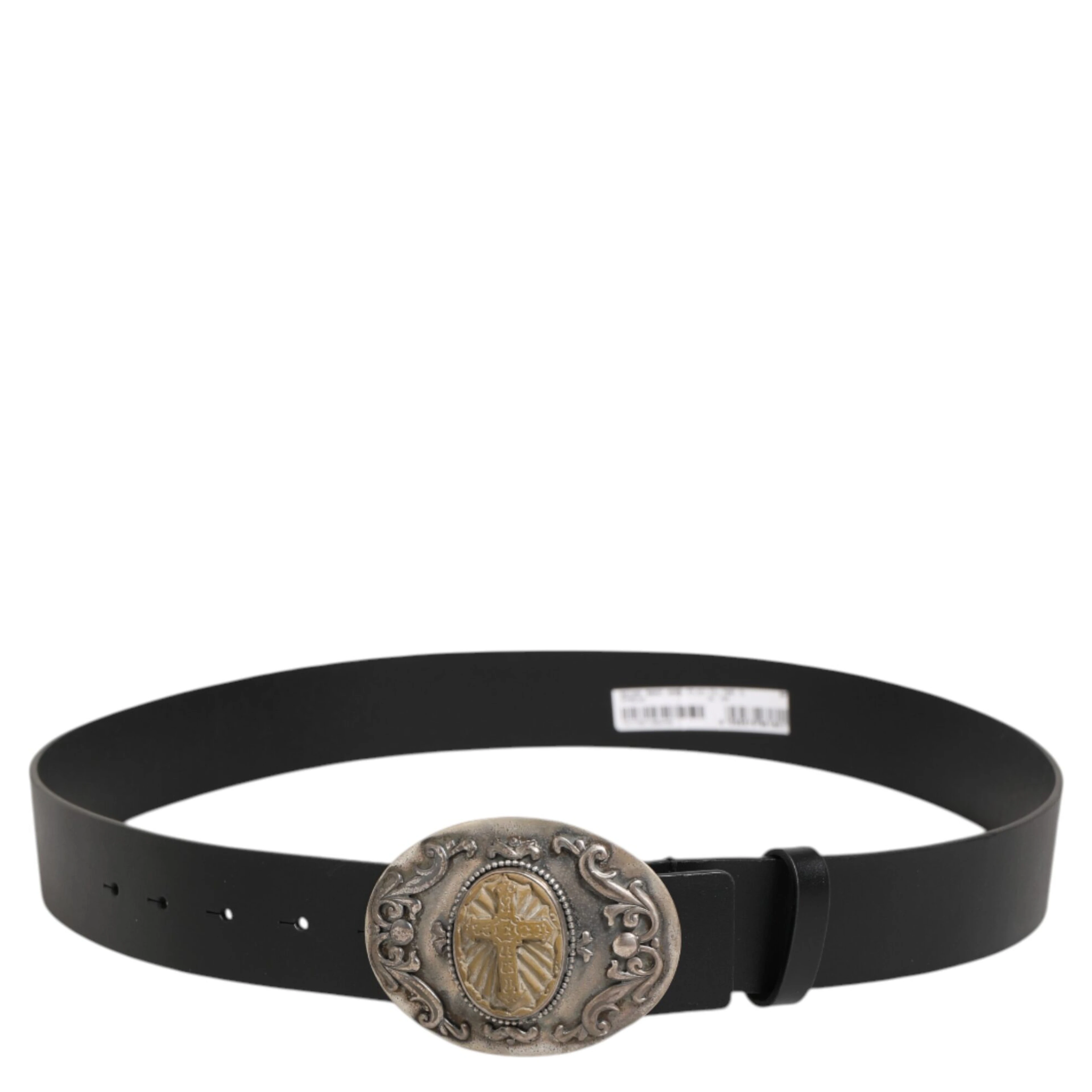 Black Leather Ornate Metal Buckle Men Belt