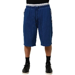 Blue Cotton Blend Bermuda Sweatpants Shorts