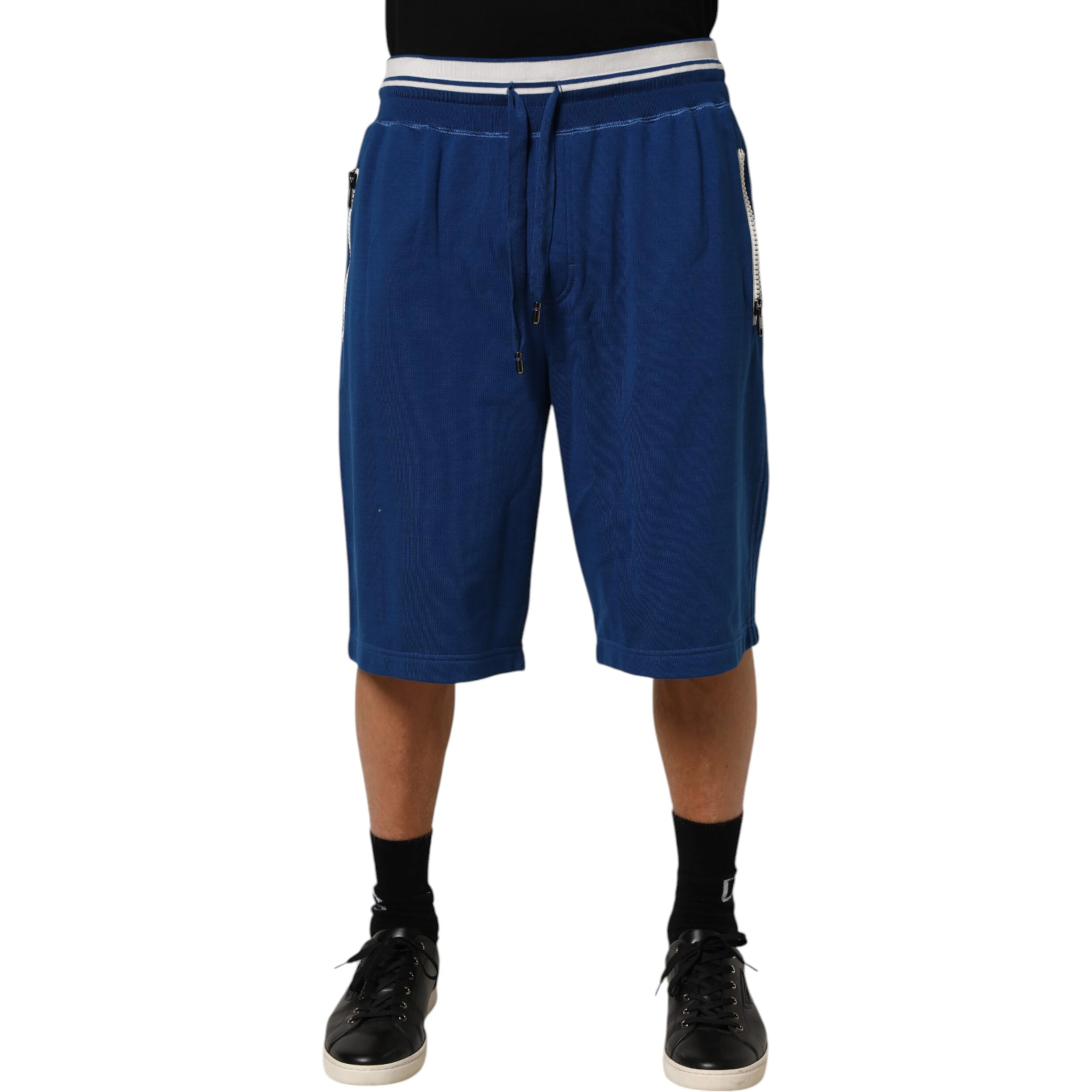 Blue Cotton Blend Bermuda Sweatpants Shorts