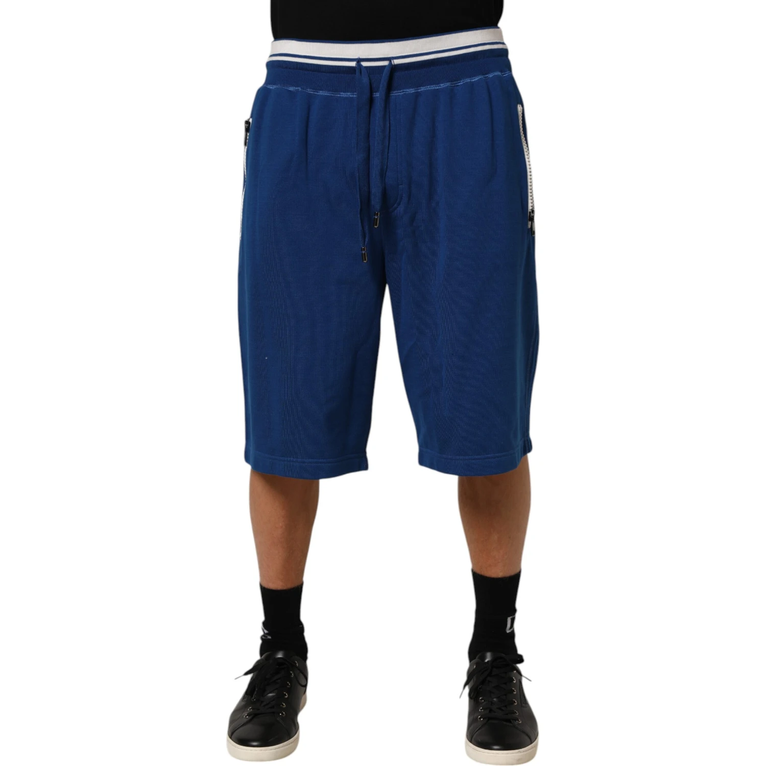 Blue Cotton Blend Bermuda Sweatpants Shorts