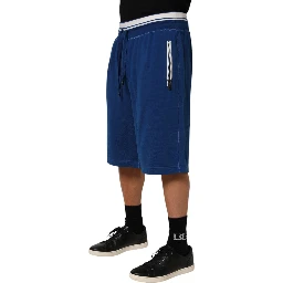 Blue Cotton Blend Bermuda Sweatpants Shorts