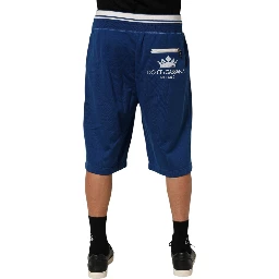Blue Cotton Blend Bermuda Sweatpants Shorts