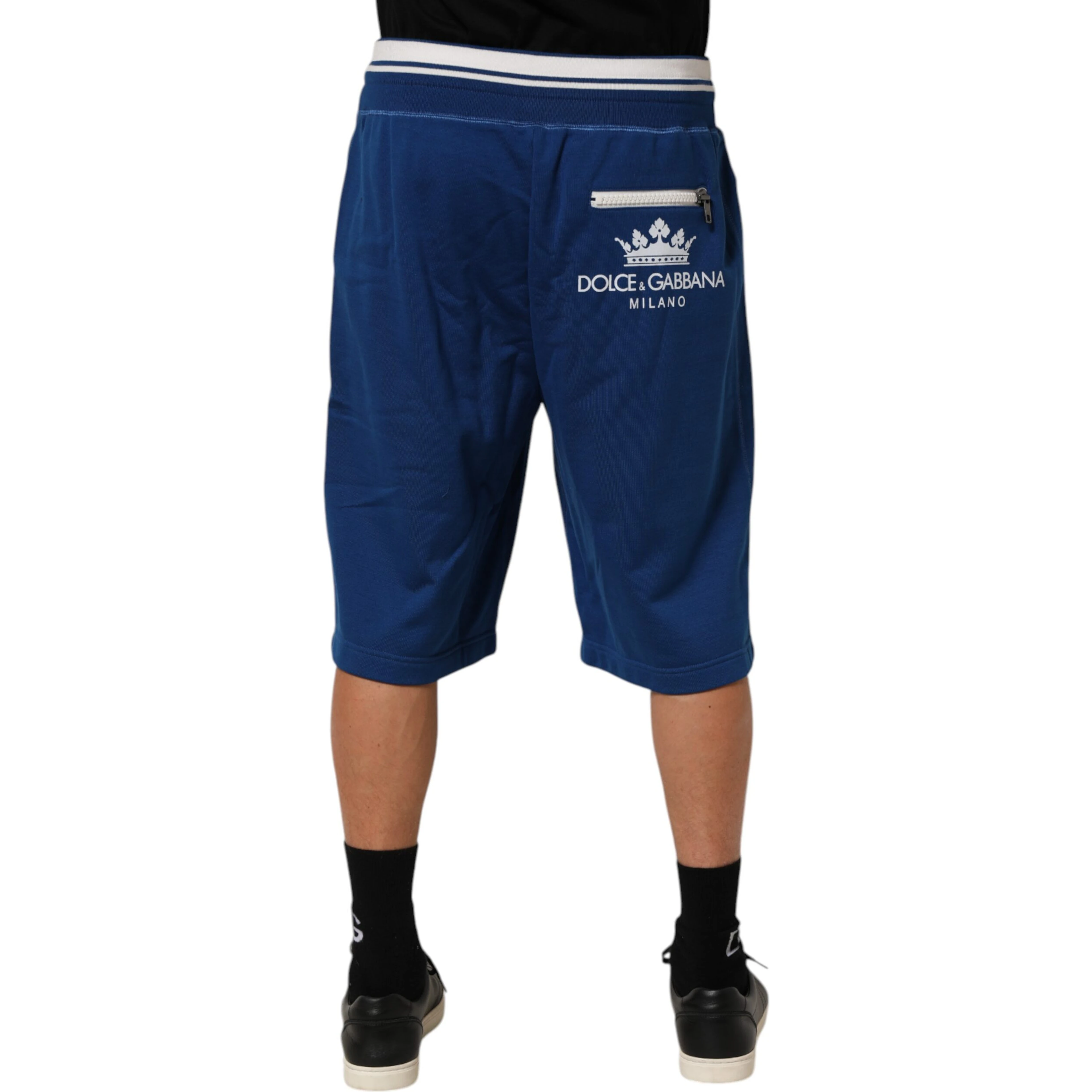 Blue Cotton Blend Bermuda Sweatpants Shorts