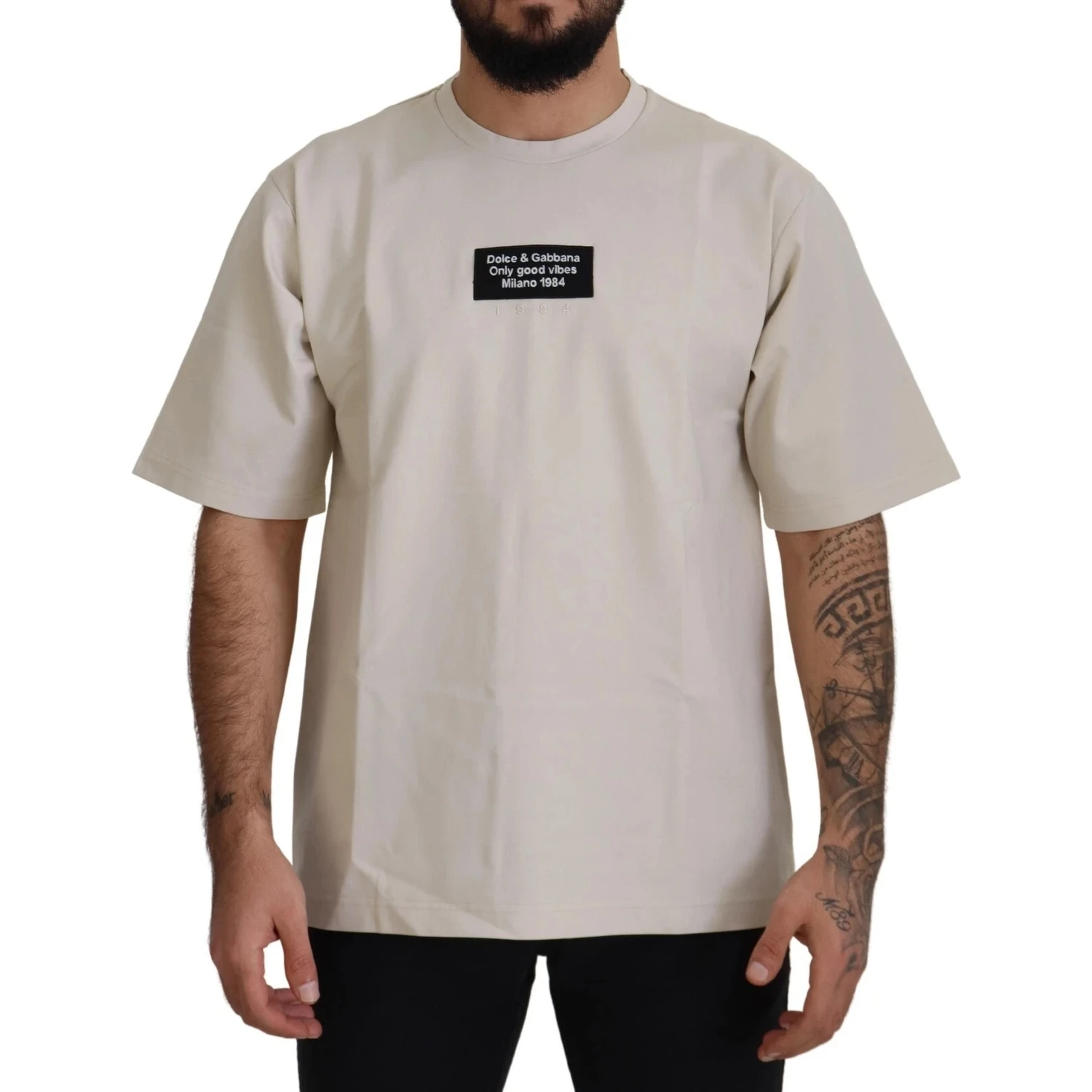Ivory Cotton Ivory Printed Crewneck