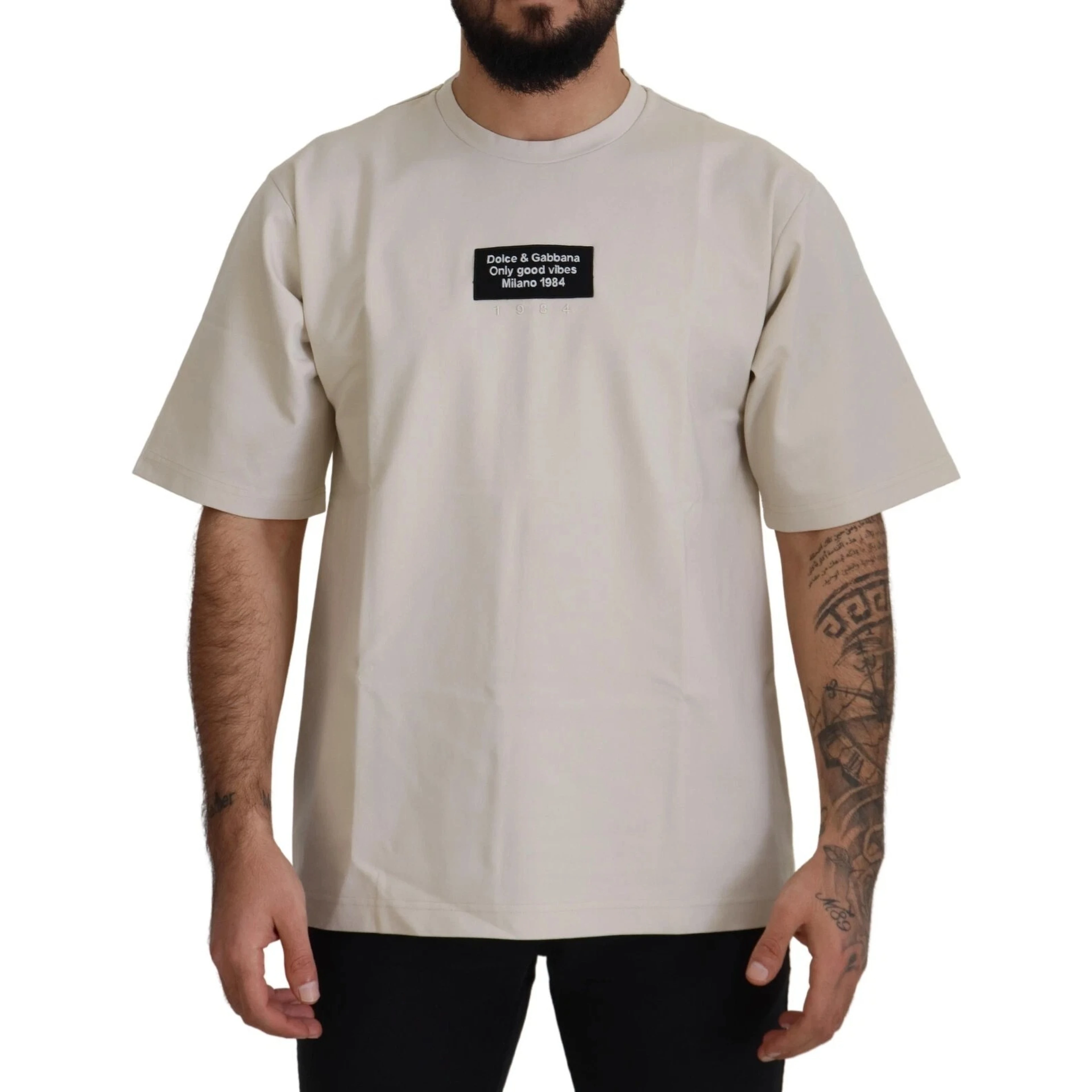 Ivory Cotton Ivory Printed Crewneck