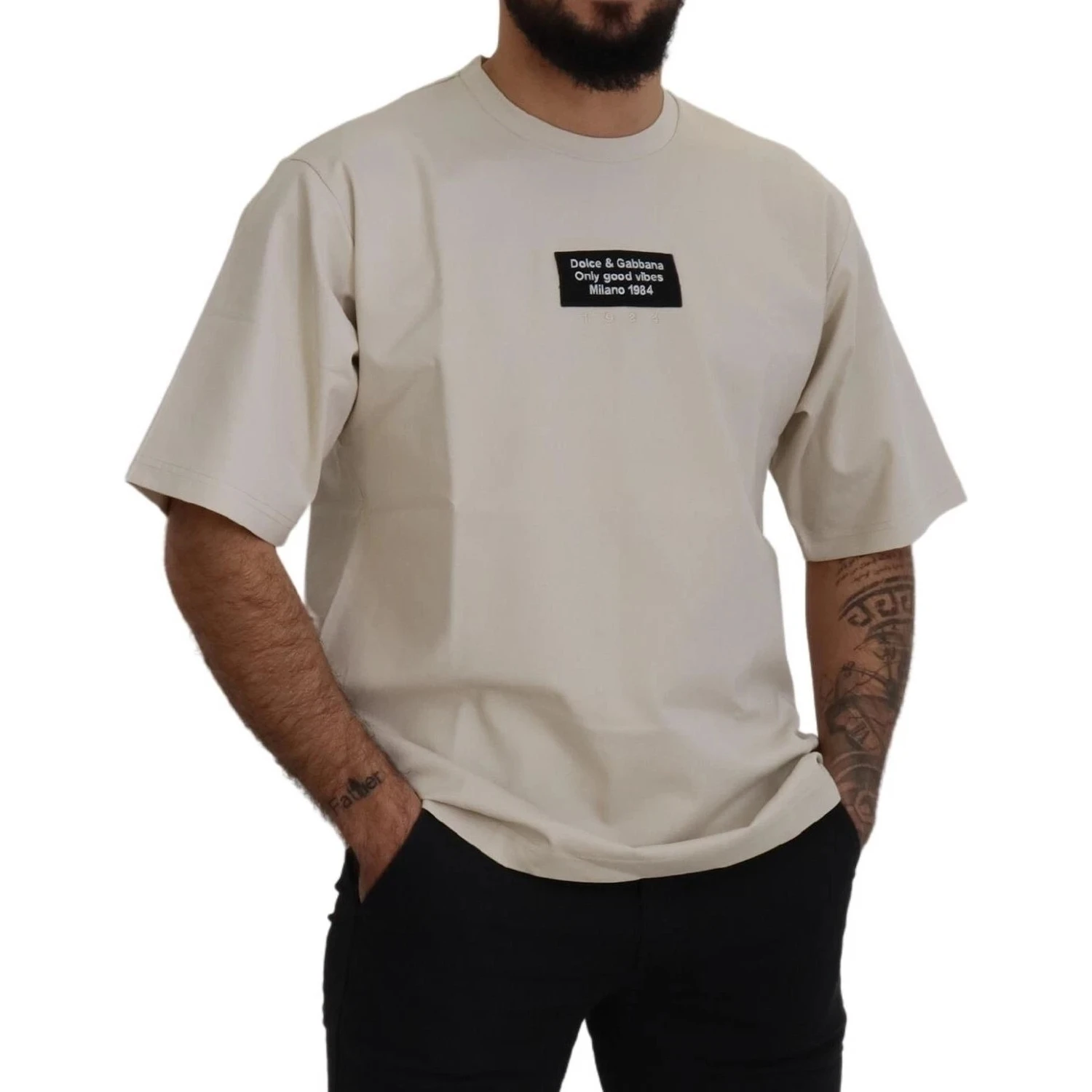 Ivory Cotton Ivory Printed Crewneck