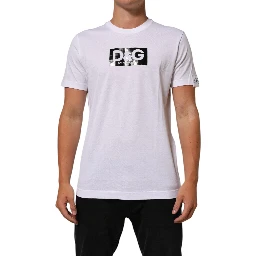 White Logo Print Cotton Crew Neck T-shirt