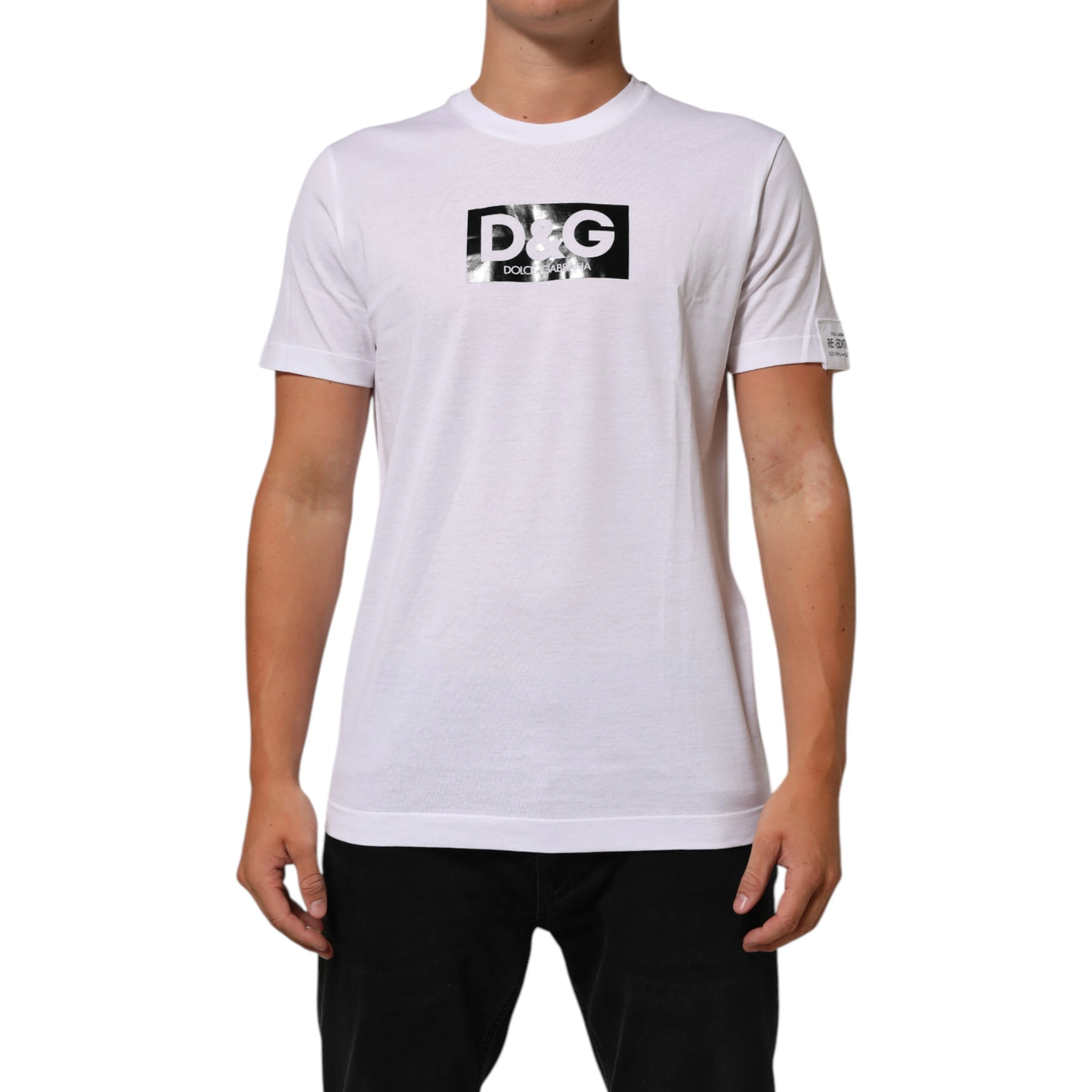 White Logo Print Cotton Crew Neck T-shirt