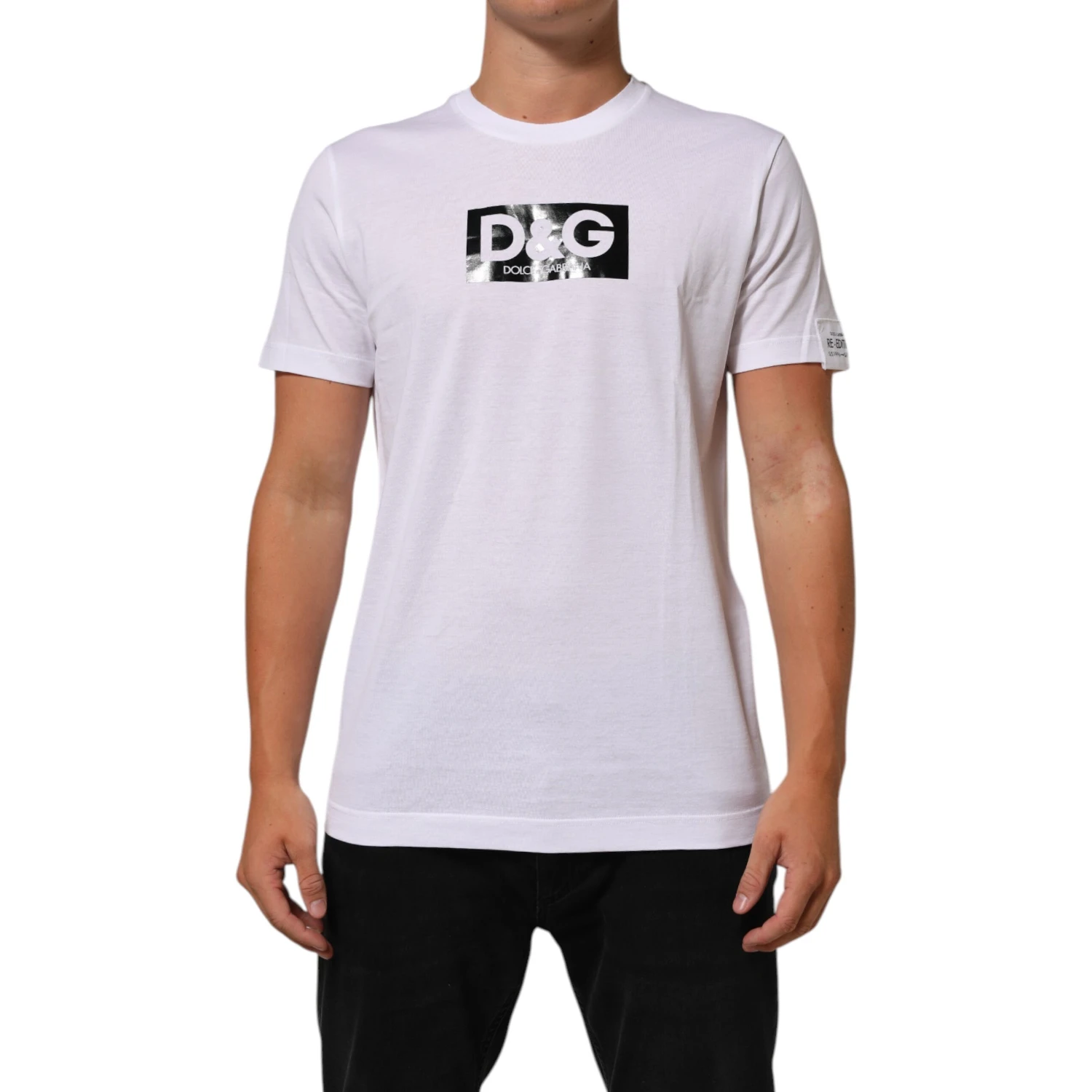 White Logo Print Cotton Crew Neck T-shirt
