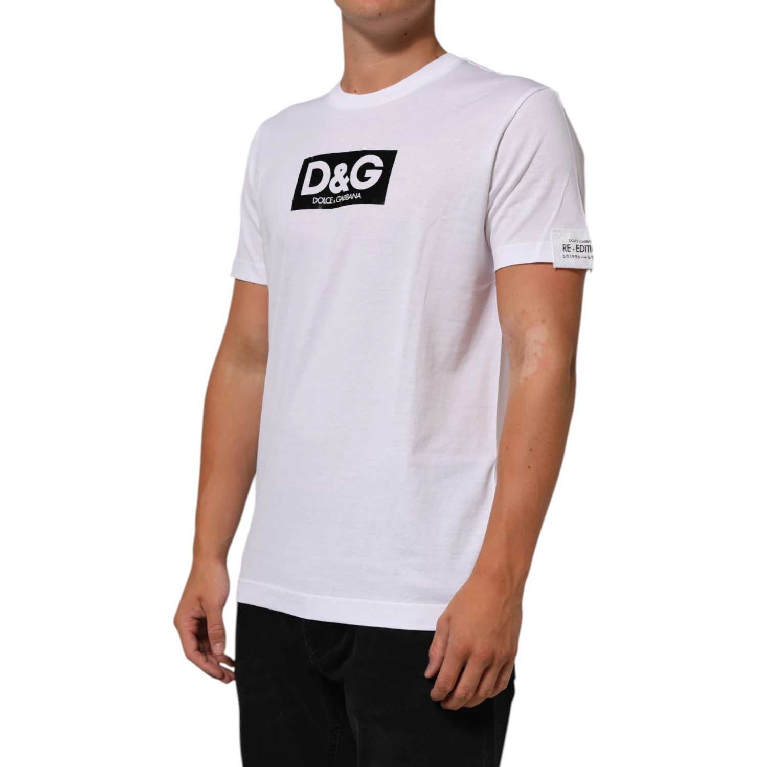 White Logo Print Cotton Crew Neck T-shirt