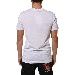 White Logo Print Cotton Crew Neck T-shirt