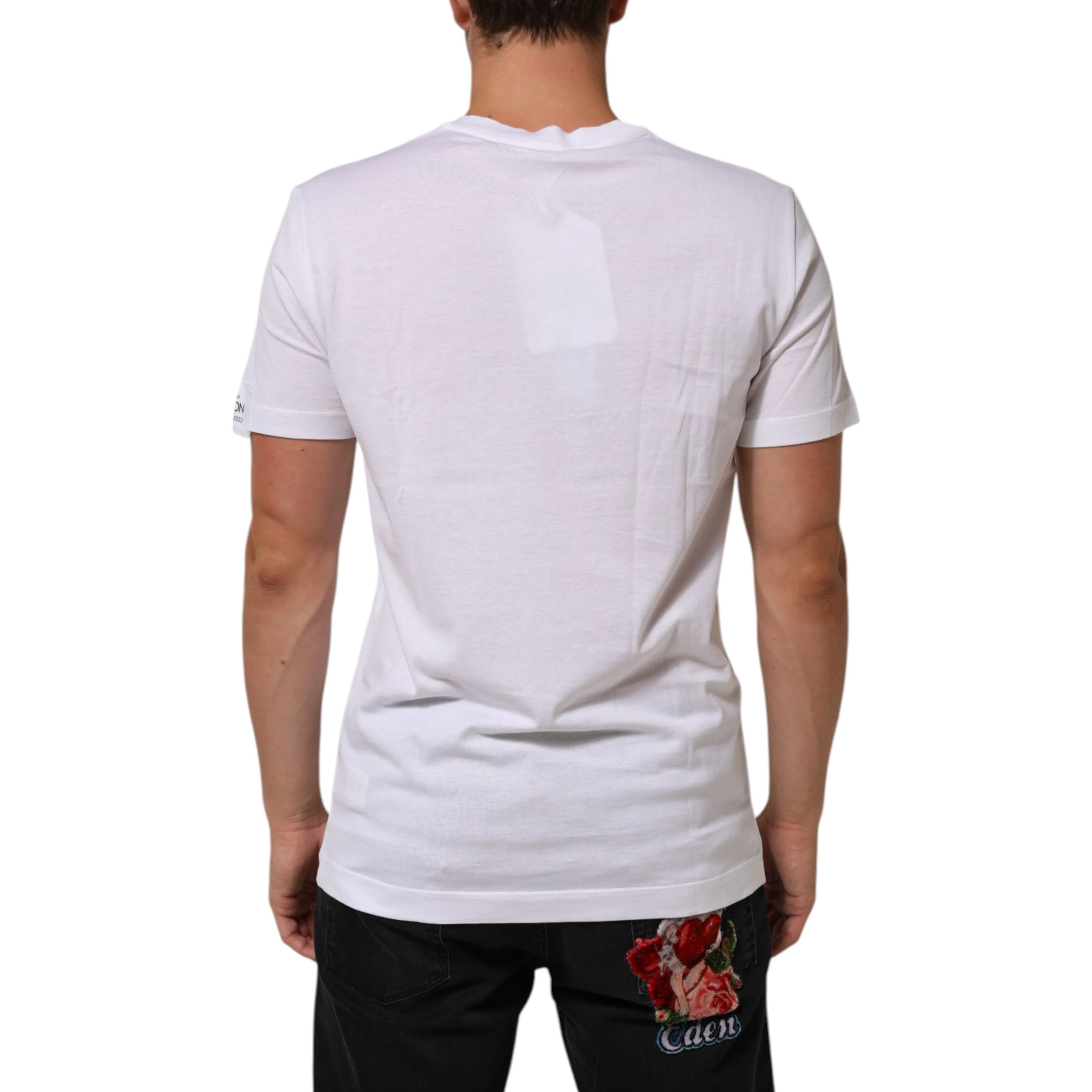 White Logo Print Cotton Crew Neck T-shirt