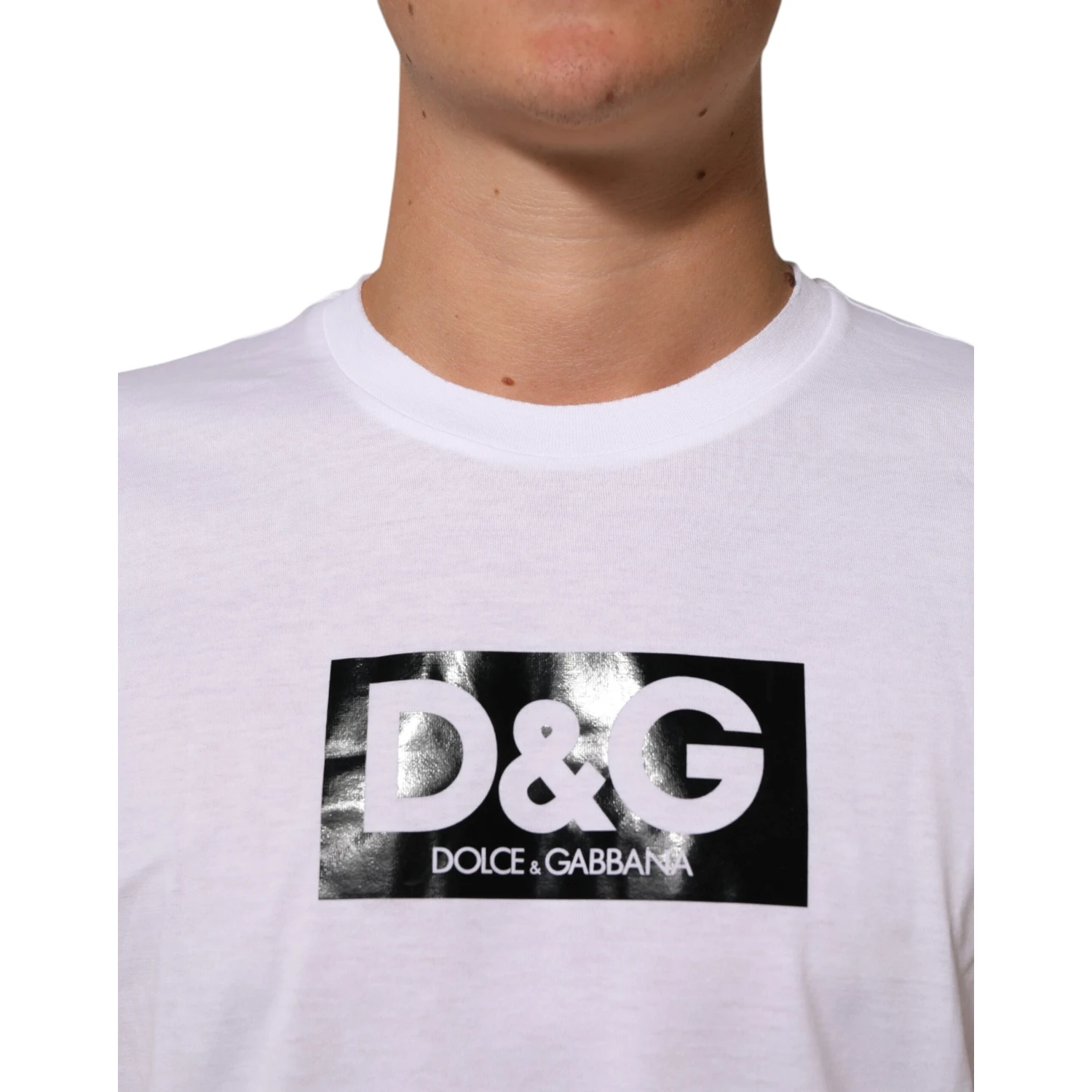 White Logo Print Cotton Crew Neck T-shirt