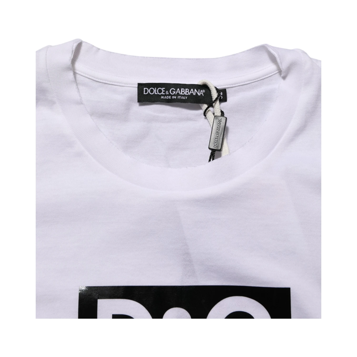 White Logo Print Cotton Crew Neck T-shirt
