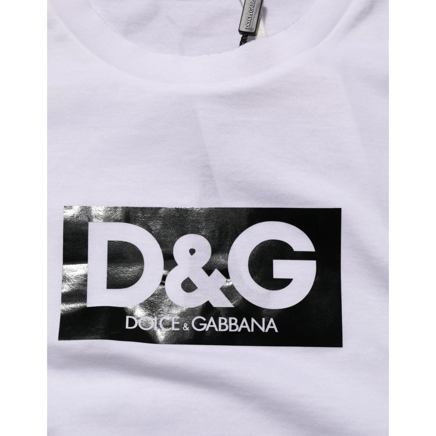 White Logo Print Cotton Crew Neck T-shirt
