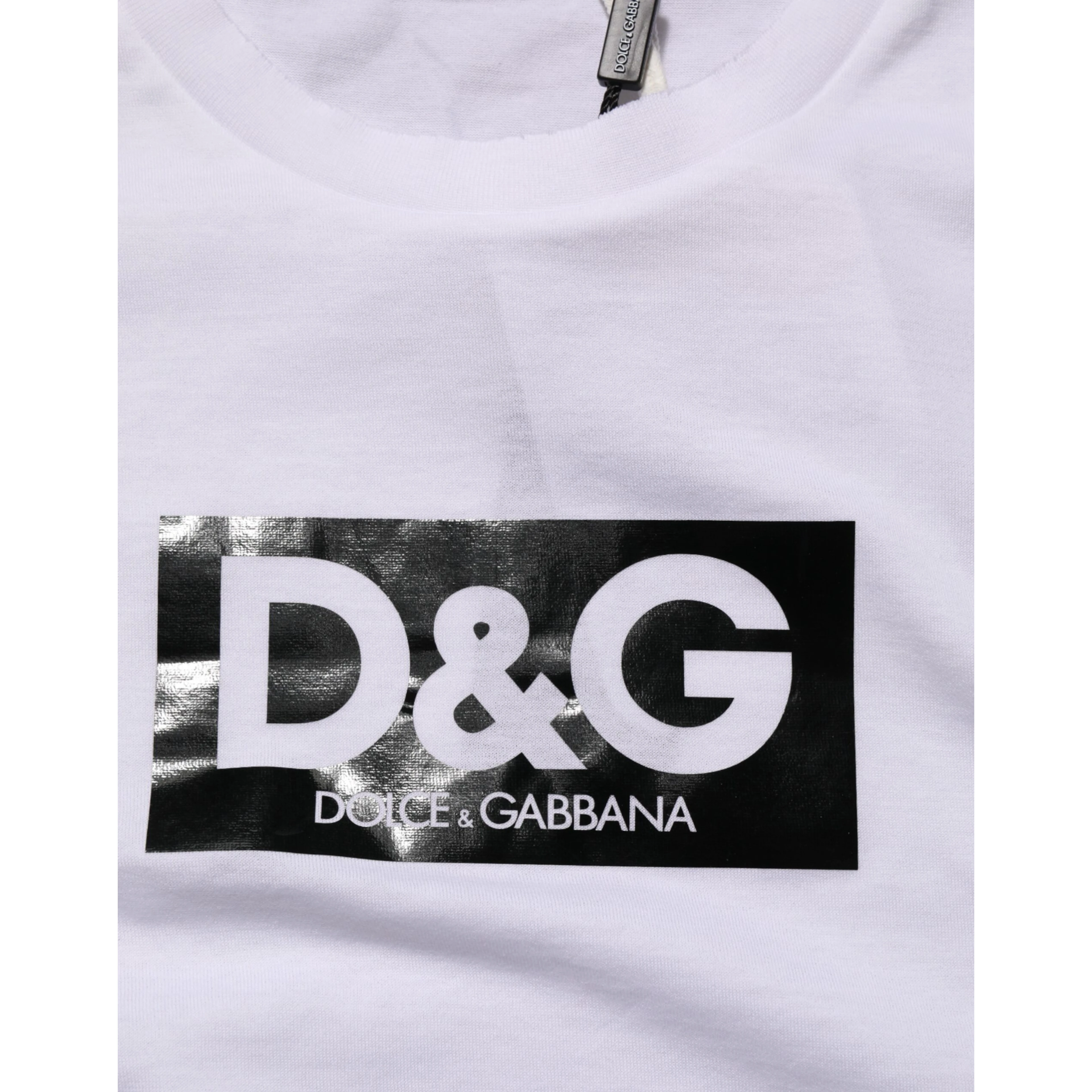 White Logo Print Cotton Crew Neck T-shirt