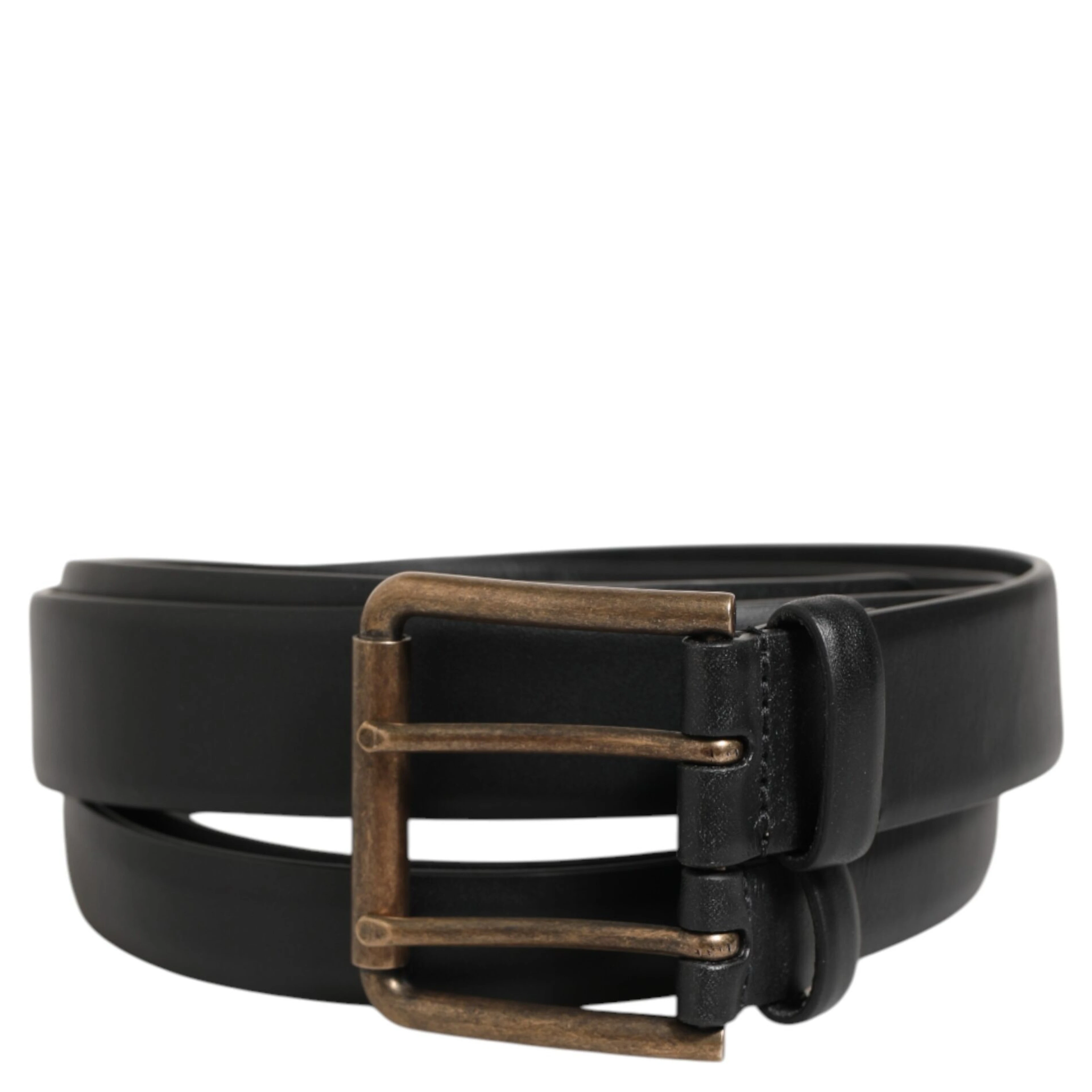Black Double Strap Leather Brass Buckle Belt