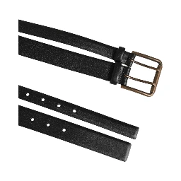 Black Double Strap Leather Brass Buckle Belt