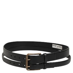 Black Double Strap Leather Brass Buckle Belt