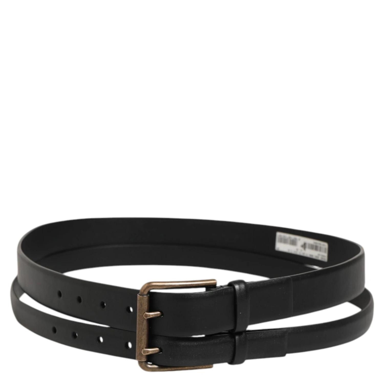 Black Double Strap Leather Brass Buckle Belt