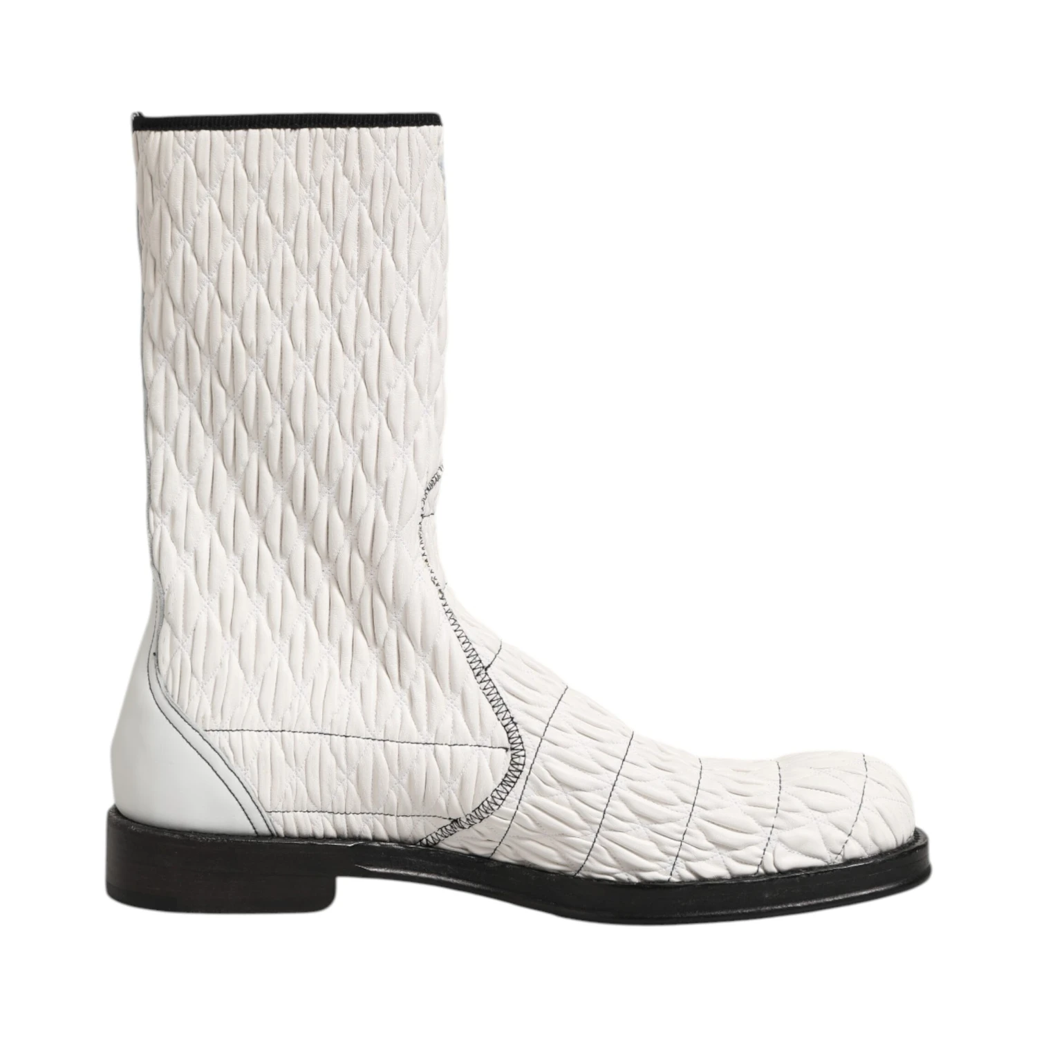 White Lambskin Leather Mid Calf Boots Shoes