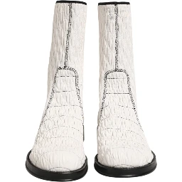 White Lambskin Leather Mid Calf Boots Shoes