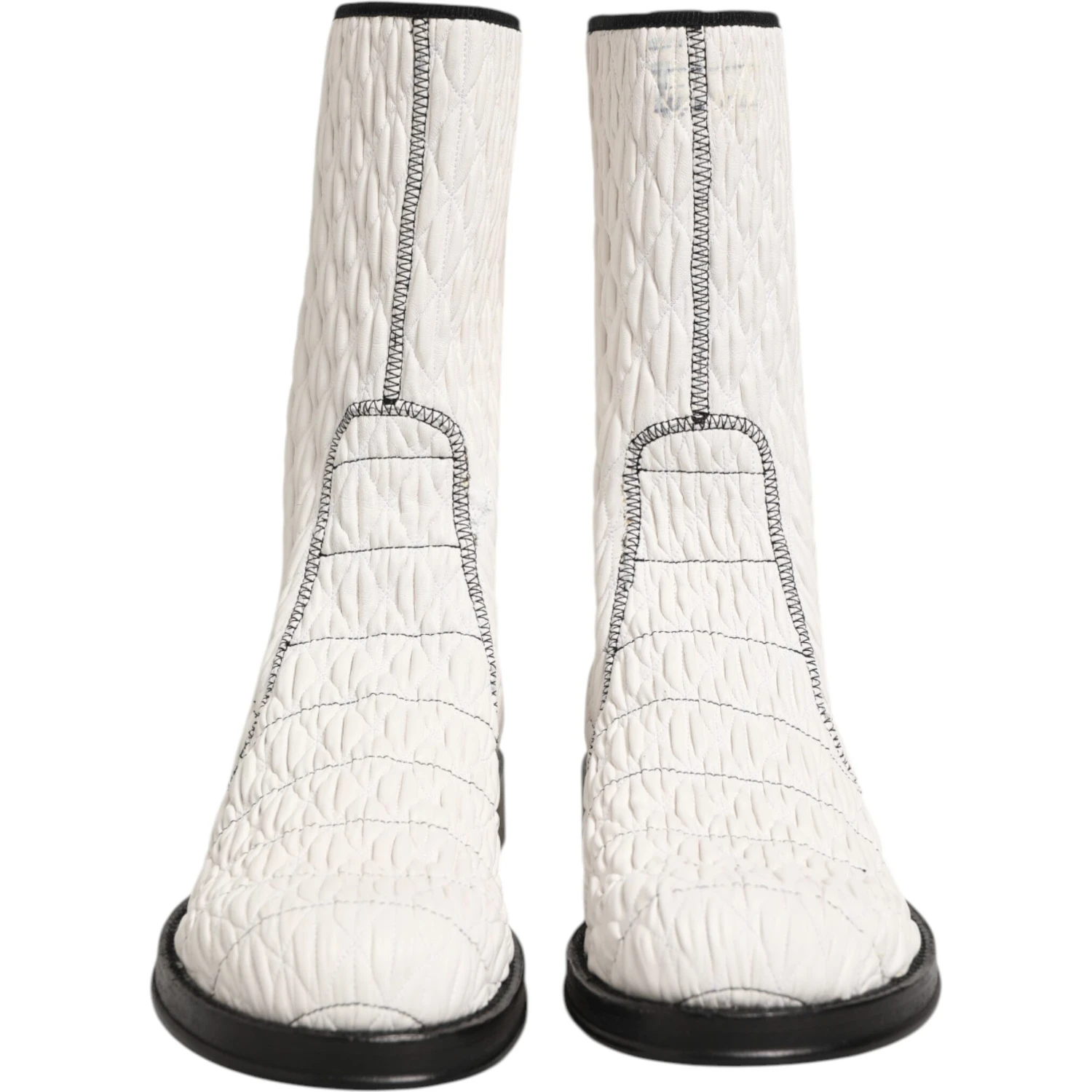 White Lambskin Leather Mid Calf Boots Shoes