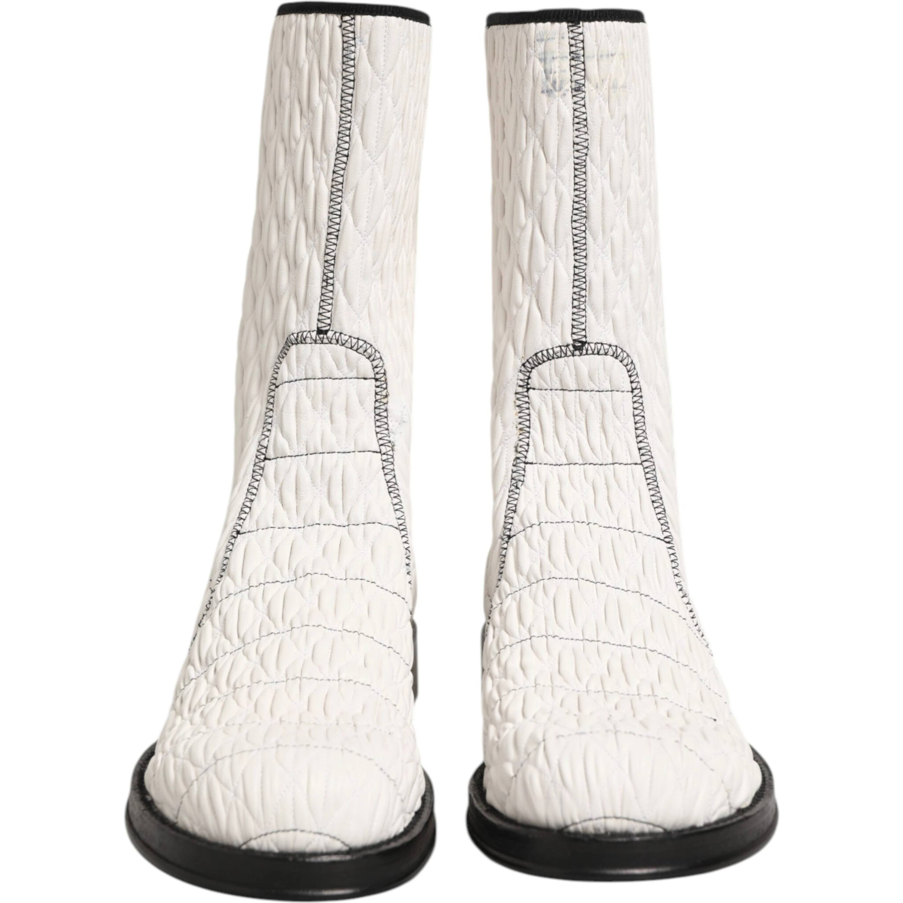White Lambskin Leather Mid Calf Boots Shoes
