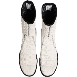 White Lambskin Leather Mid Calf Boots Shoes