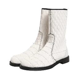 White Lambskin Leather Mid Calf Boots Shoes
