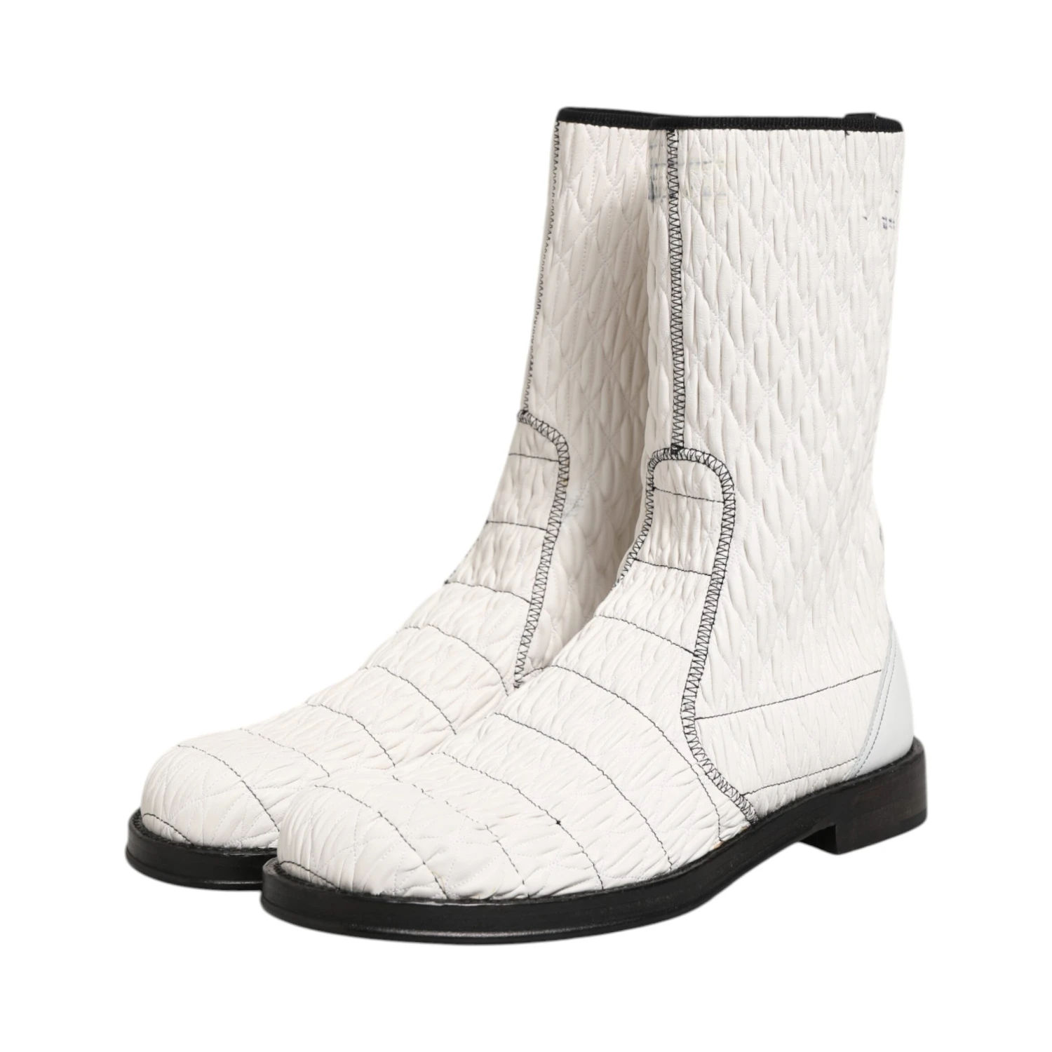White Lambskin Leather Mid Calf Boots Shoes