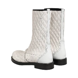 White Lambskin Leather Mid Calf Boots Shoes