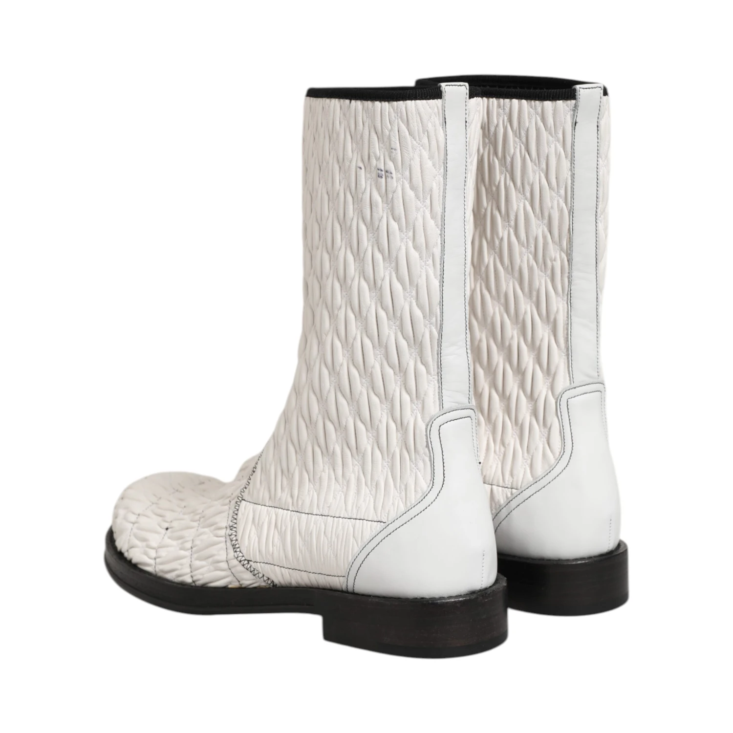White Lambskin Leather Mid Calf Boots Shoes