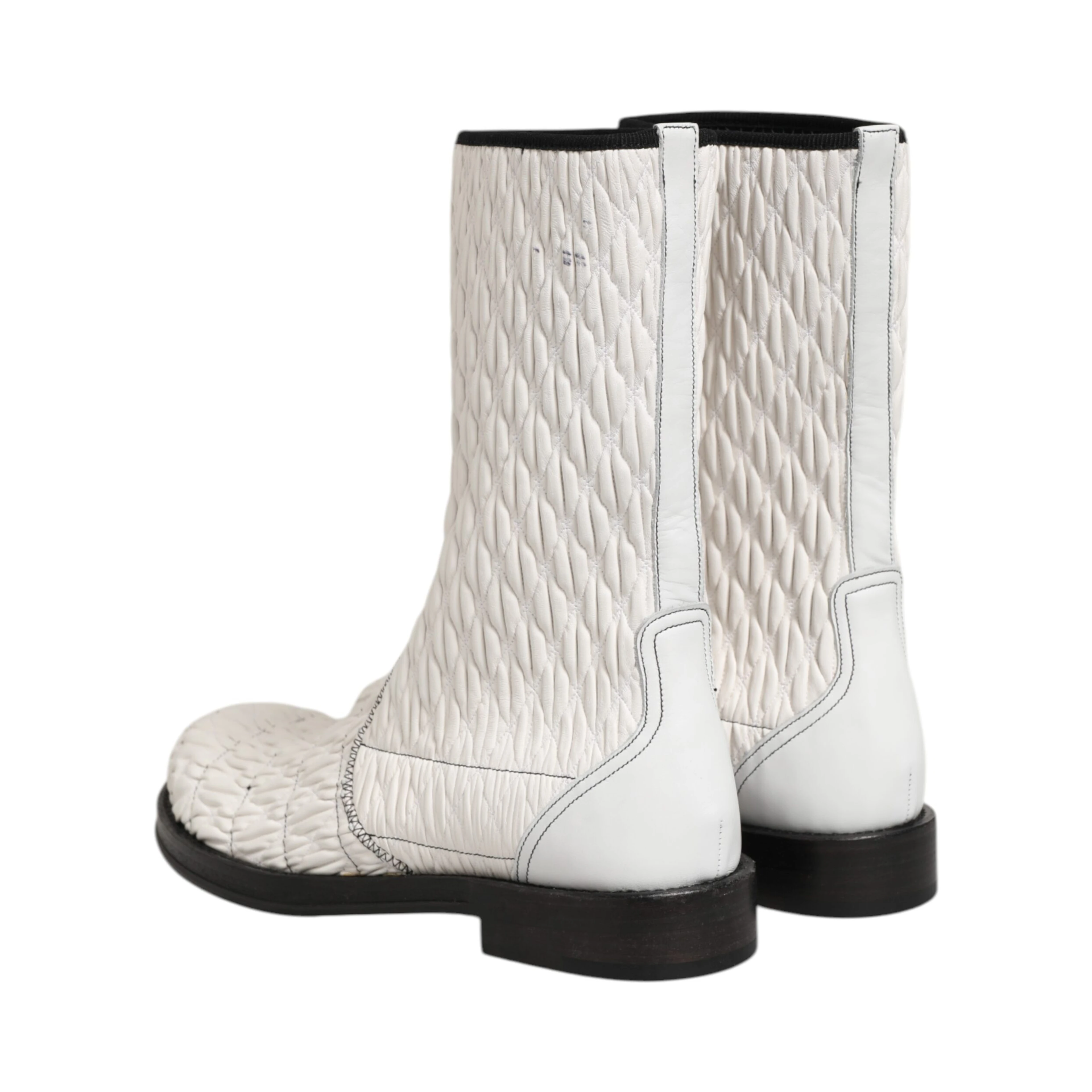 White Lambskin Leather Mid Calf Boots Shoes
