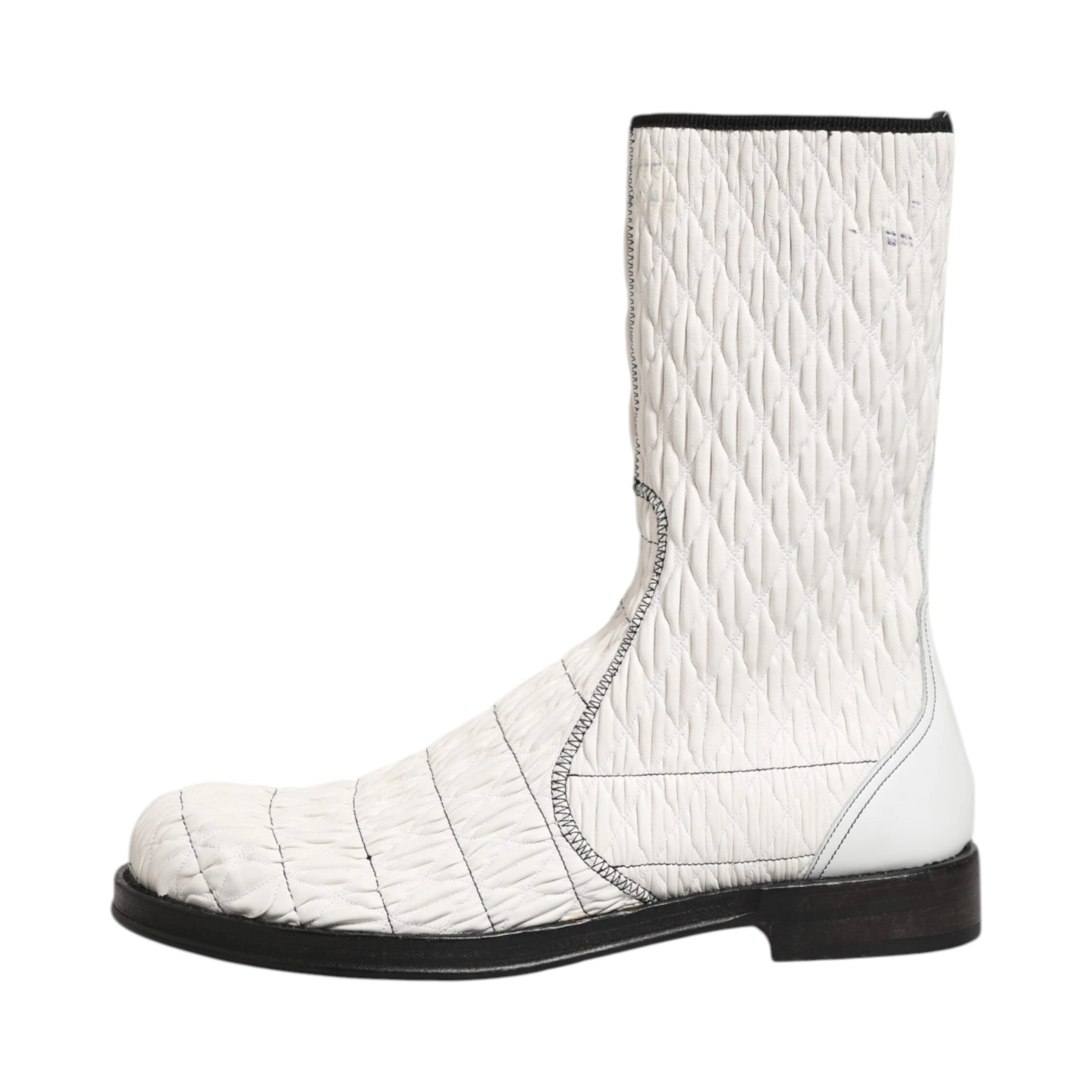 White Lambskin Leather Mid Calf Boots Shoes